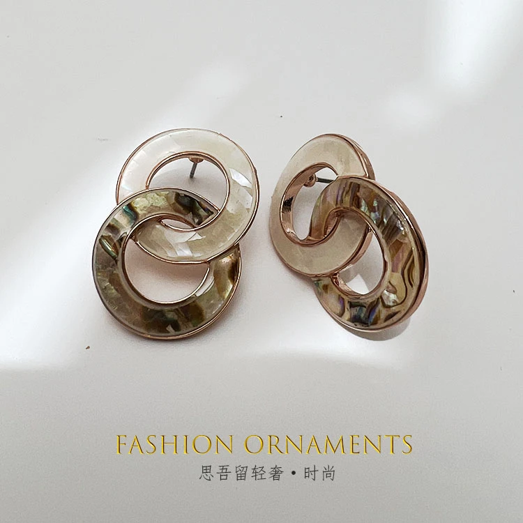 铜合金耳饰 圆形贝壳拼接时尚简约通勤气质耳钉0440