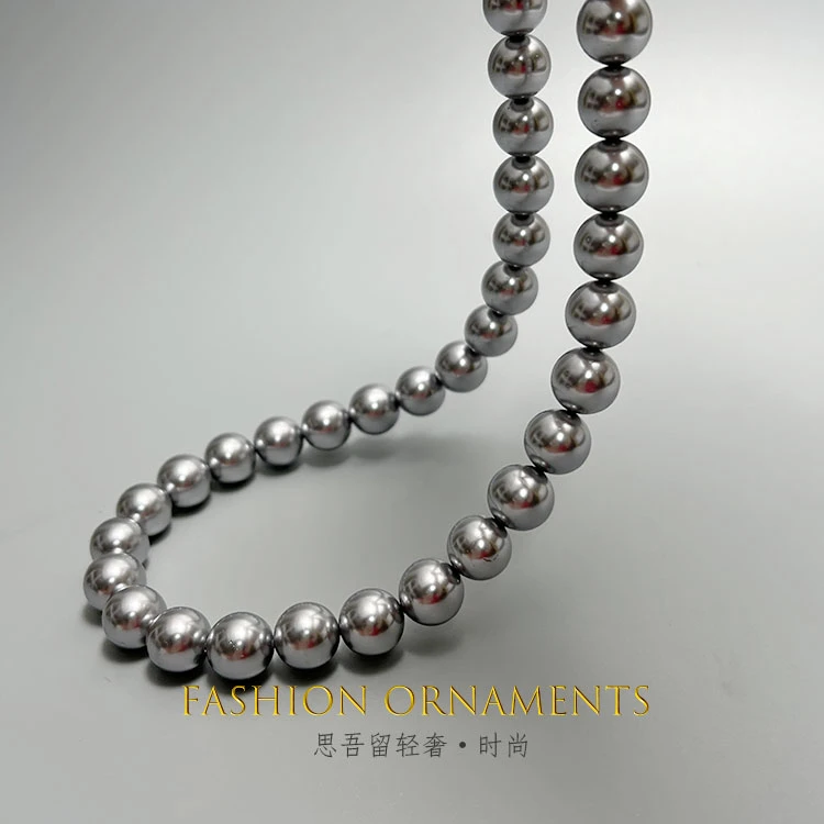 铜合金项链 1058 时尚秋冬百搭10mm大点位灰色珠珠 复古法式 项链