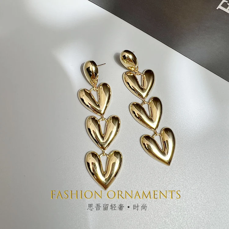铜合金耳饰 时尚气质冷淡风金色爱心百搭耳环0698