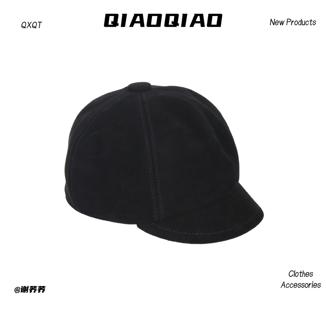 QXQT「羊羊贝雷」【店主调版自制】荞荞秋季新款短沿羊皮帽