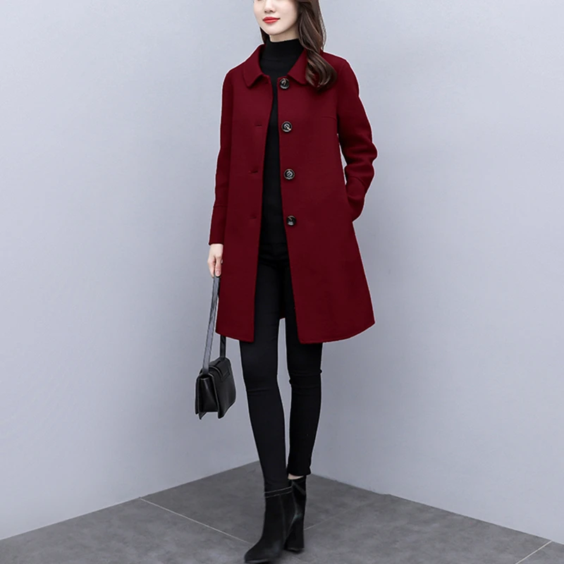 毛呢外套女中长款2023新款秋冬季娃娃领韩版修身百搭高端呢子大衣