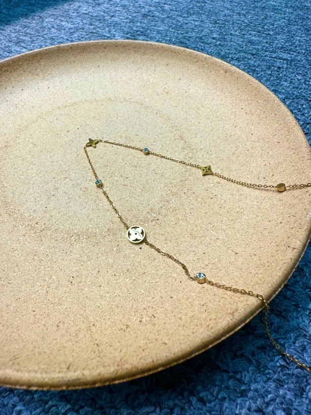 铜合金仿水晶项链 2072时尚轻奢老花项链