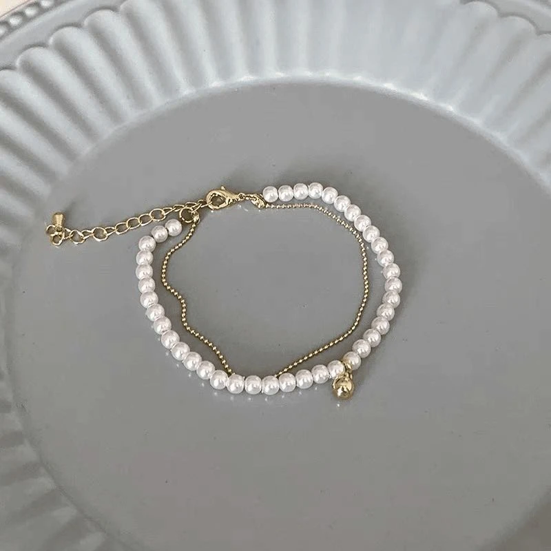 铜合金仿珍珠手链 1124双层叠戴时尚珠珠手链