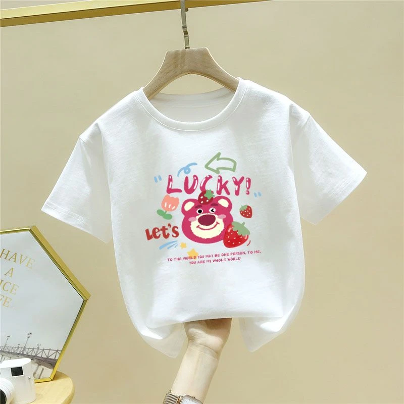 女童短袖t恤纯棉儿童夏装新款洋气童装草莓熊打底衫半袖宝宝上衣