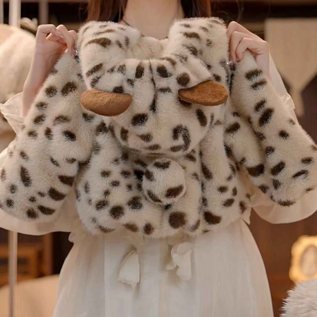 【斑点小熊】20024冬季新款男女童毛毛外套斑点熊洋气毛绒加厚秋冬