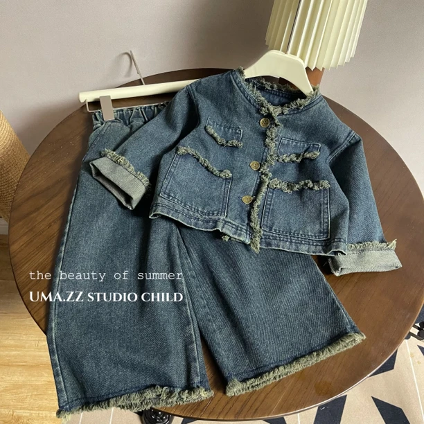 【A02】女童套装秋2023秋季牛仔两件套儿童百搭韩版休闲秋装套装