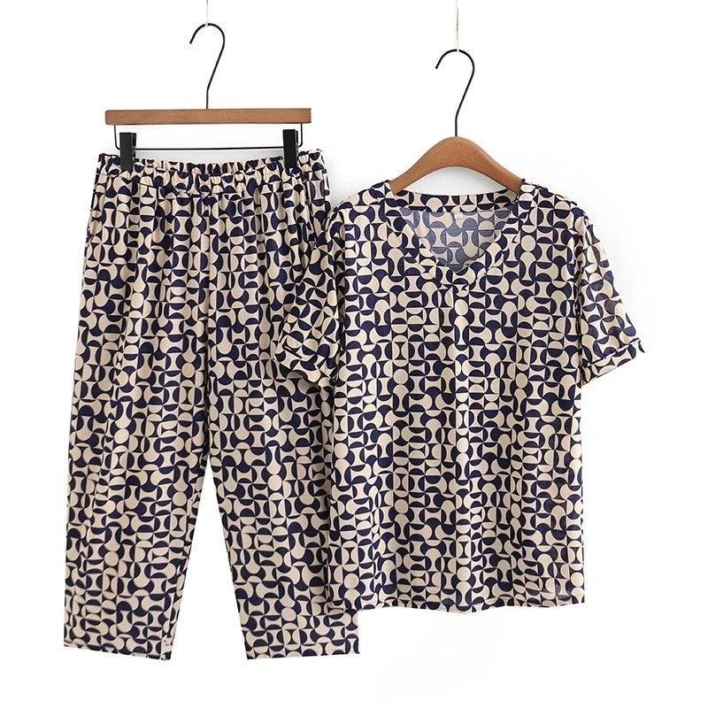 夏季清爽奶奶装夏季套装中老年人女装短袖T恤宽松大码薄款两件套