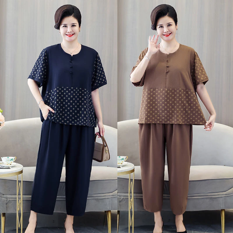 大码新款短袖套装夏季洋气中老年加肥加大宽松时尚两件套妈妈夏装