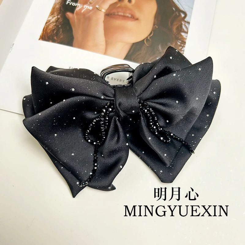 MY1048【满天星】飘带黑色蝴蝶结抓夹气质轻奢高级感鲨鱼夹
