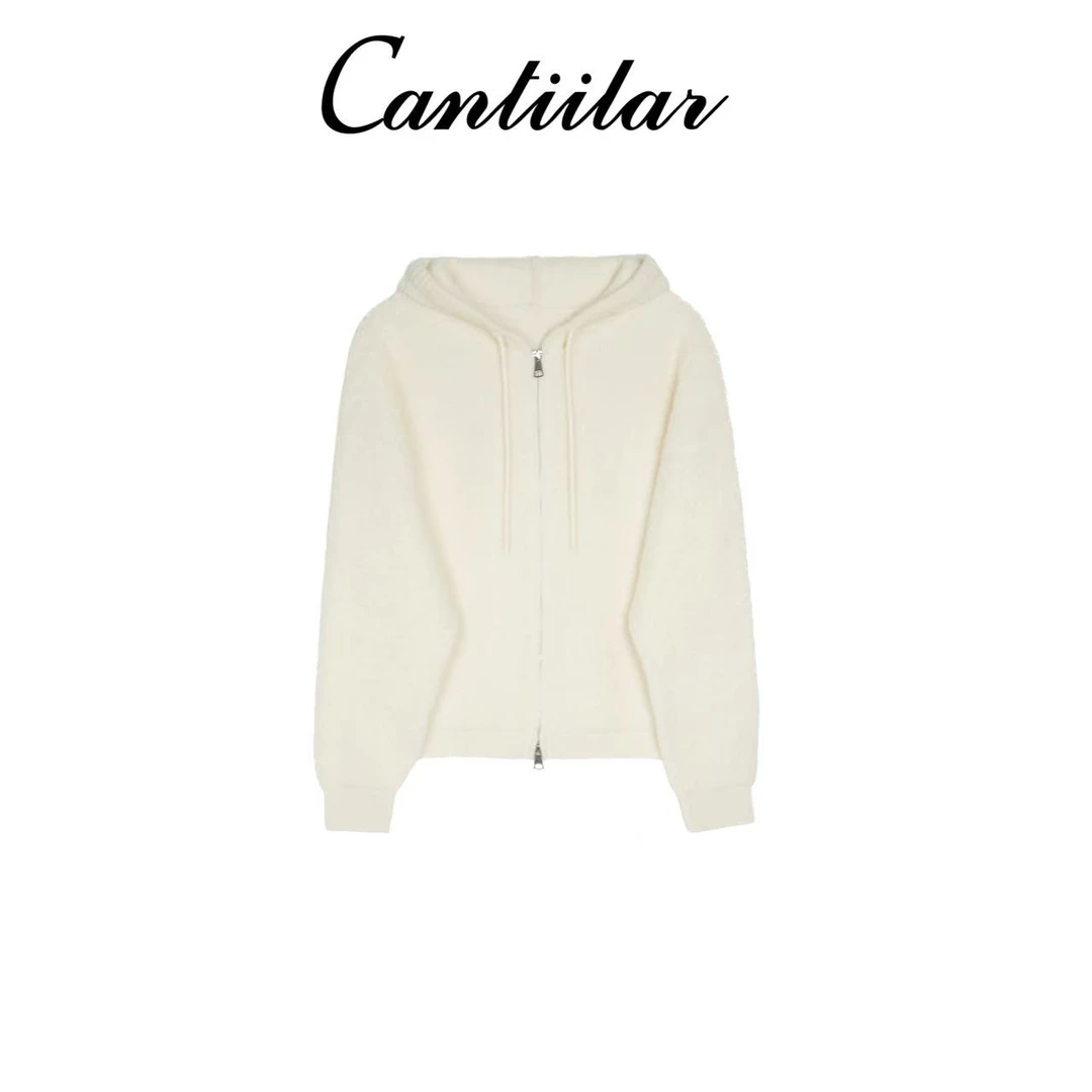 CANTIILAR 圈圈羊羔毛加厚软糯拉链连帽开衫 Z2531