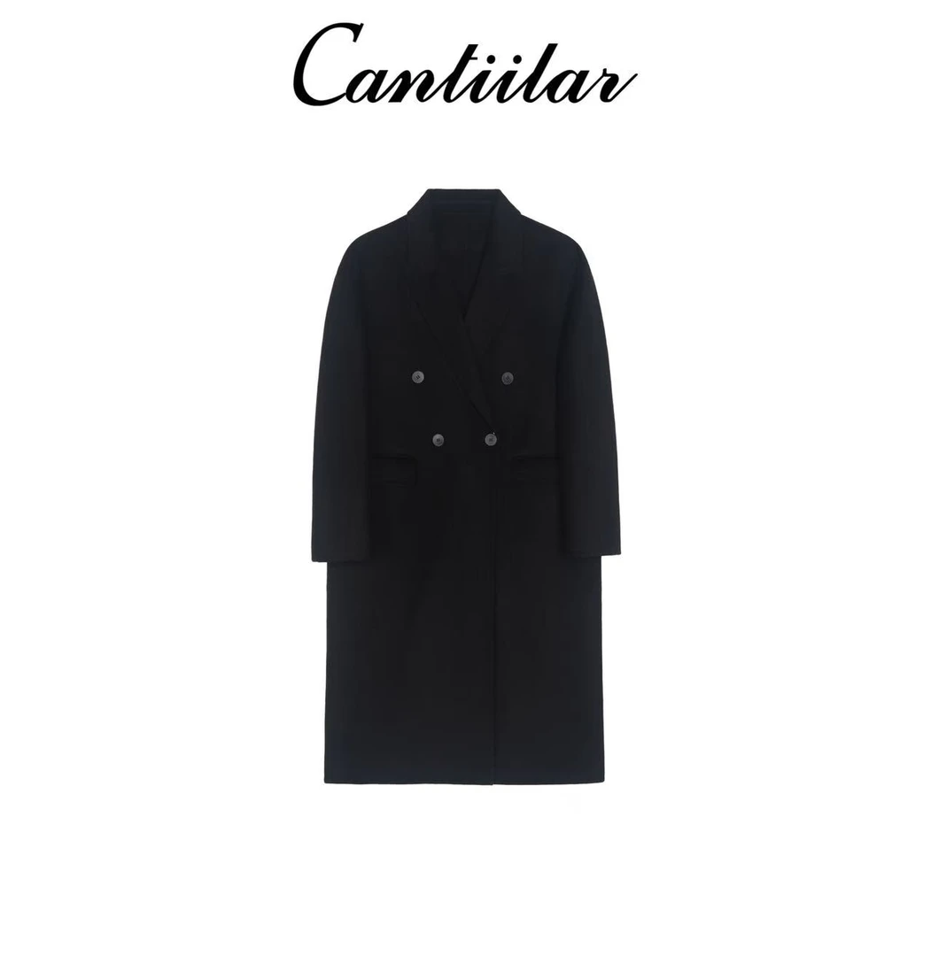CANTIILAR 经典不过时黑色高级绵羊毛羊戎大衣