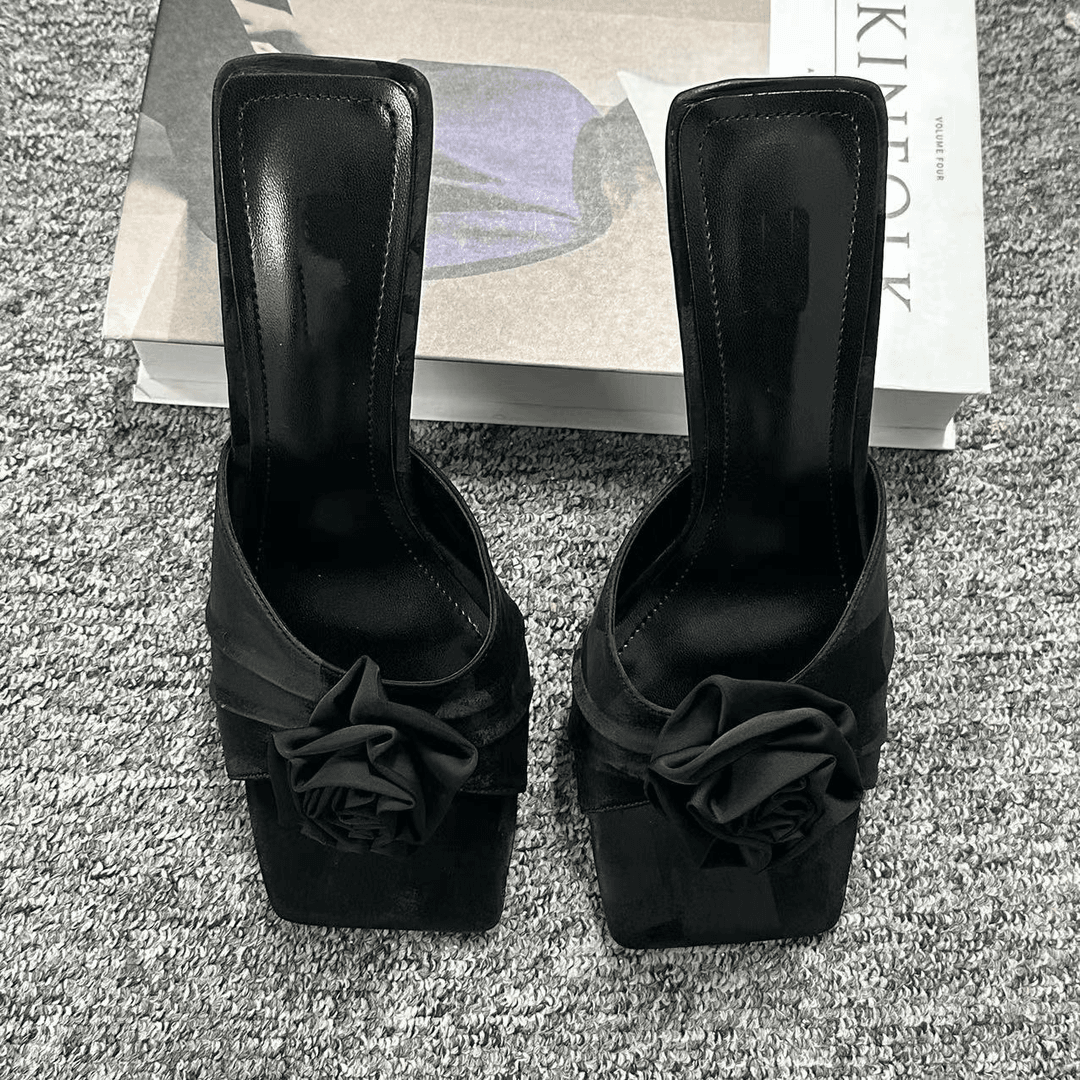 【天禧】国风拖鞋高跟气质时尚百搭性感黑色方头凉鞋HL0052