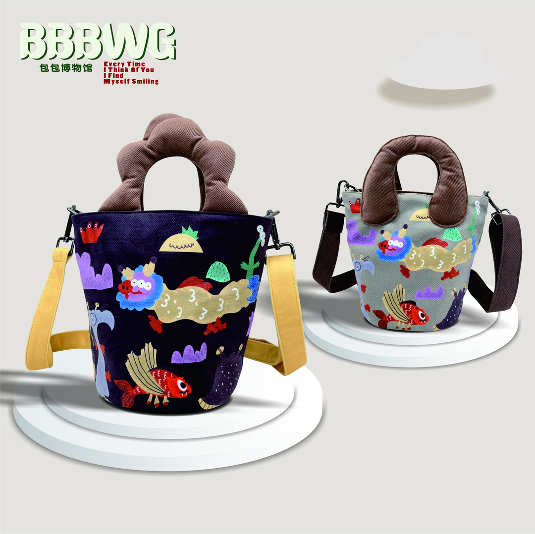 新款原创山海经单肩手提包斜跨包复古水桶包时尚百搭潮流个性肩包
