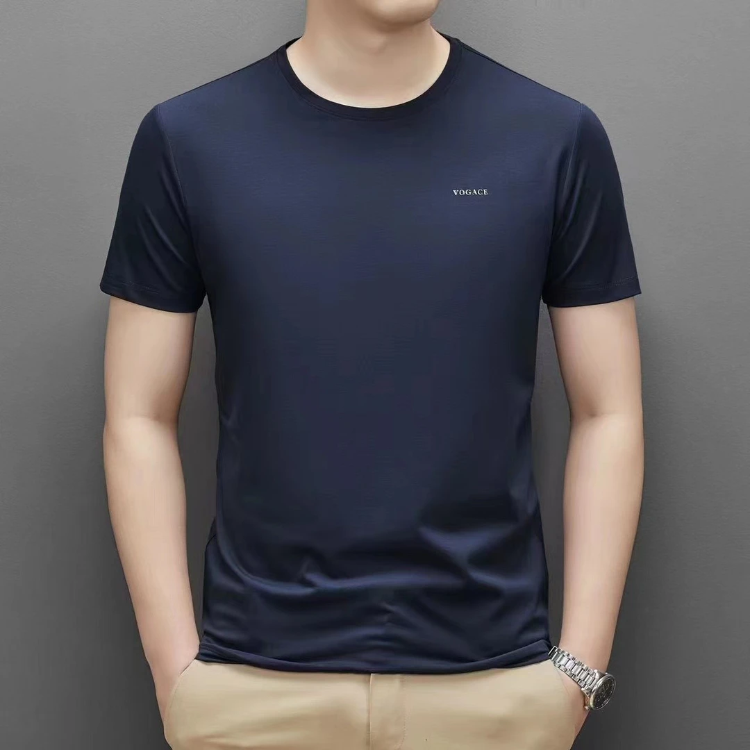 夏季男生男士冰感莫代尔棉商务休闲大码宽松纯色百搭短袖圆领T恤