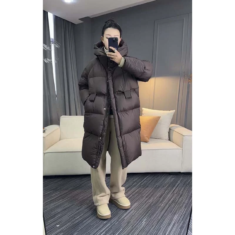7123太谷休闲简约百搭大被子中长款连帽口袋保暖羽绒服冬季