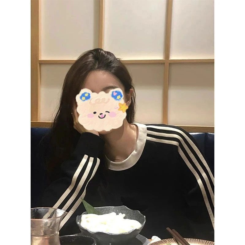 美式复古国潮牌三条杠卫衣外套女宽松oversize春秋新款慵懒BF上衣