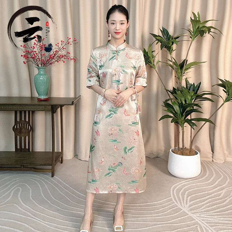 云汐8078夏装新款重磅老料立领显瘦连衣裙