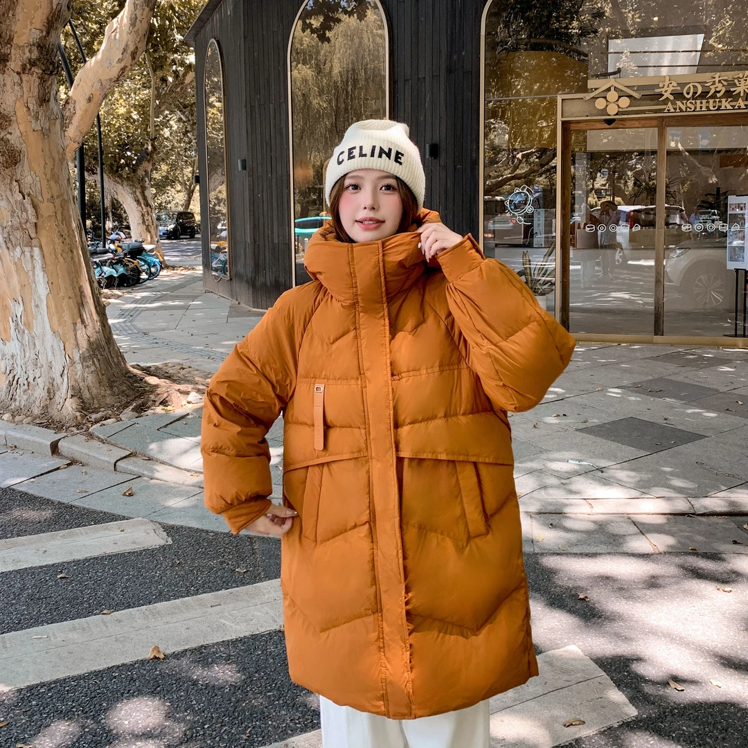【1010】2024新款连帽加厚保暖中长款显瘦百搭羽绒服外套女休闲