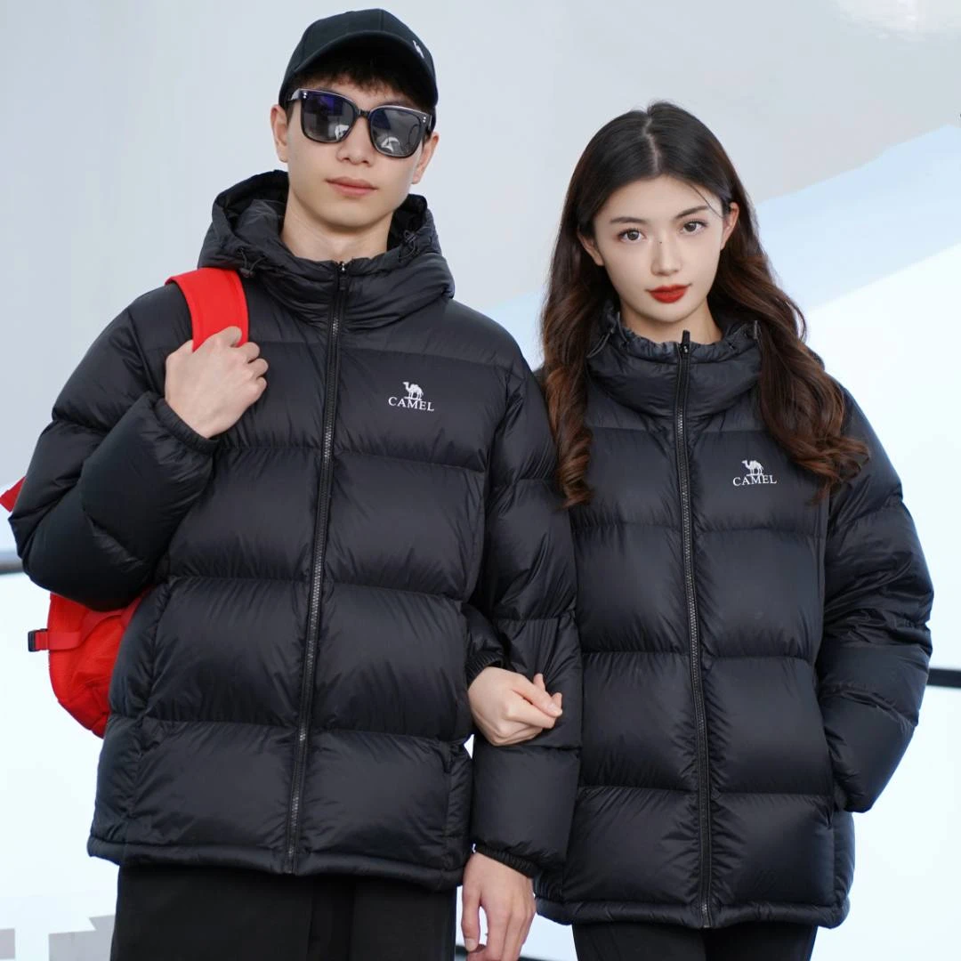 骆驼户外羽绒服男保暖大码冬季新款短款外套防寒连帽情侣面包服女