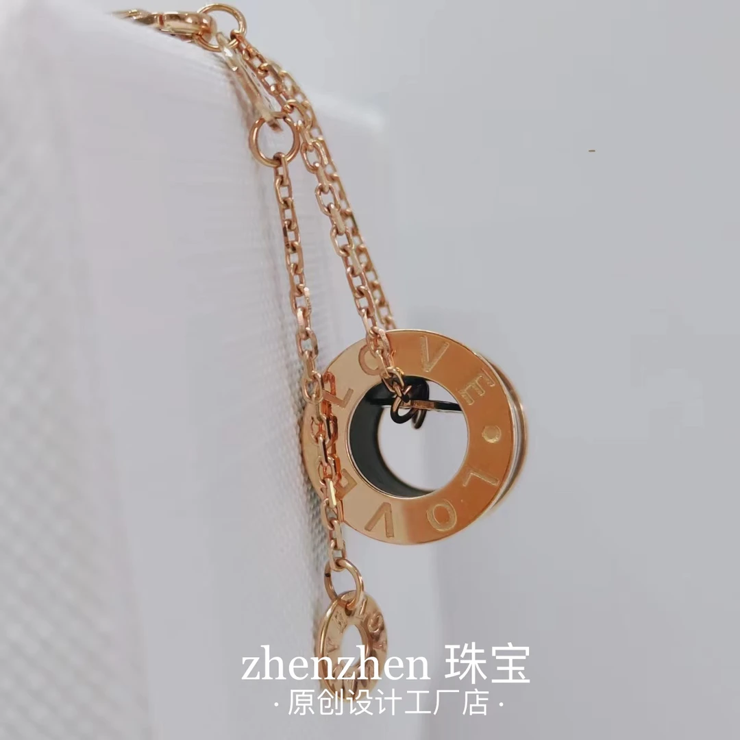 18K玫瑰金黑玛瑙通三饼卡链套链/时尚百搭简约气质个性
