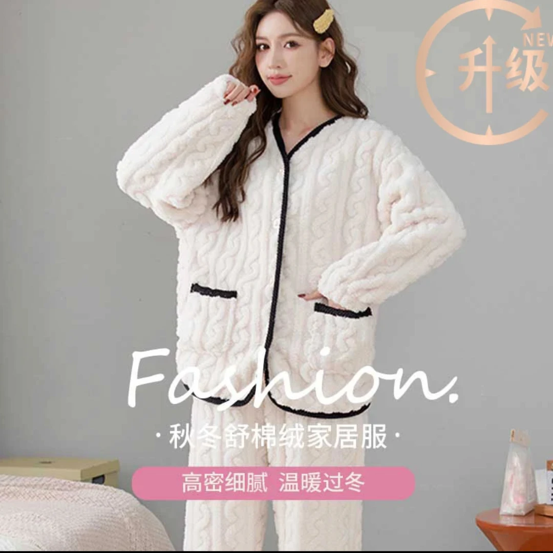 【原创正品】秋冬睡衣母婴A类小香风法兰绒睡衣宽松保暖宽松韩版