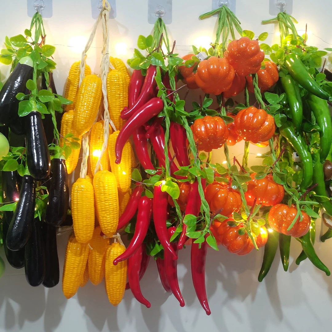 假玉米红辣椒串大蒜农作物农家乐庭院仿真水果蔬菜挂串装饰品挂件