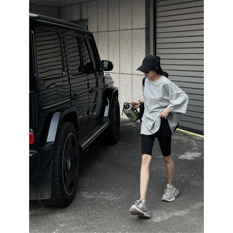 小众灰色简约大版型慵懒风T恤女2025夏新款情侣时尚洋气短袖上衣