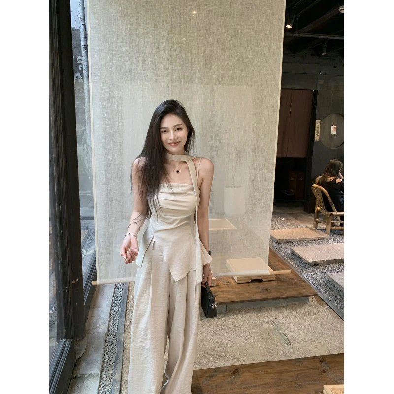 慵懒风法式小众休闲套装女2025夏季新款出游穿搭宽松阔腿裤两件套