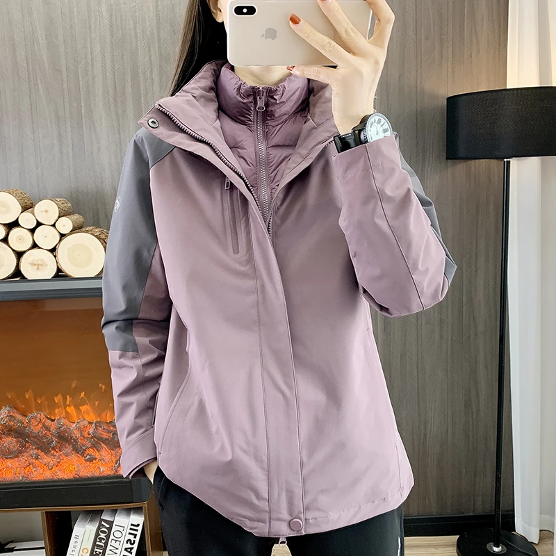 绒内胆冲锋衣女冬三合一可拆卸加厚徒步登山户外防风防水保暖外套