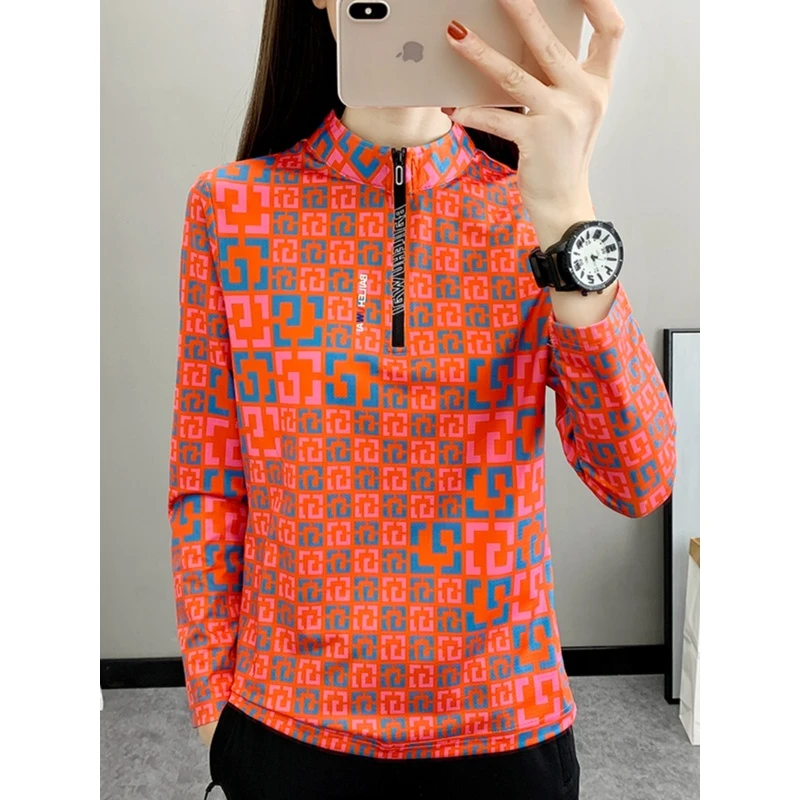 户外运动立领速干衣长袖t恤女春秋弹力透气跑步健身上衣女款