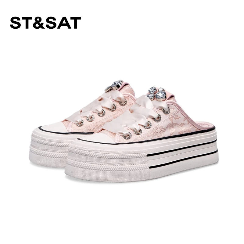 星期六时尚百搭半托休闲鞋女2025夏季印花潮流厚底舒适学院风板鞋