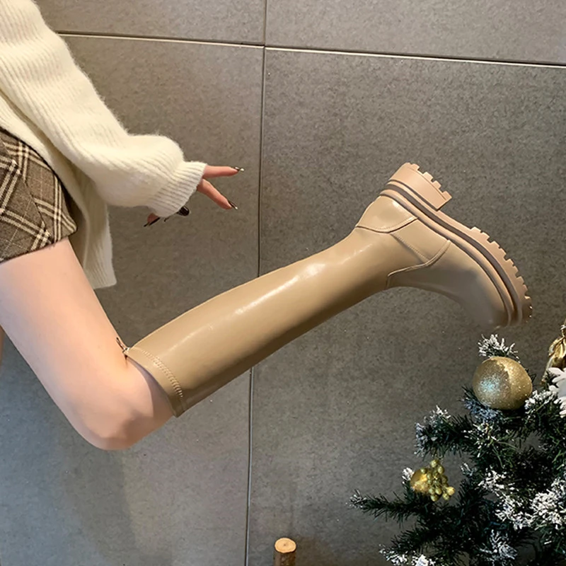厚底长筒靴女2024新款秋冬季高筒弹力靴长靴不过膝瘦瘦靴骑士靴子