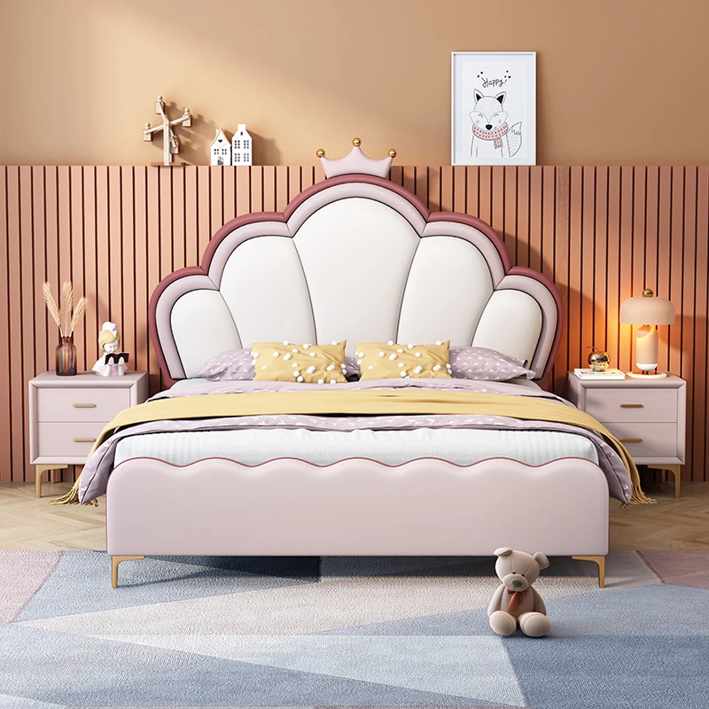 现代简约软包纳帕皮双人床公主床经济型单人床出租屋齐边软体床