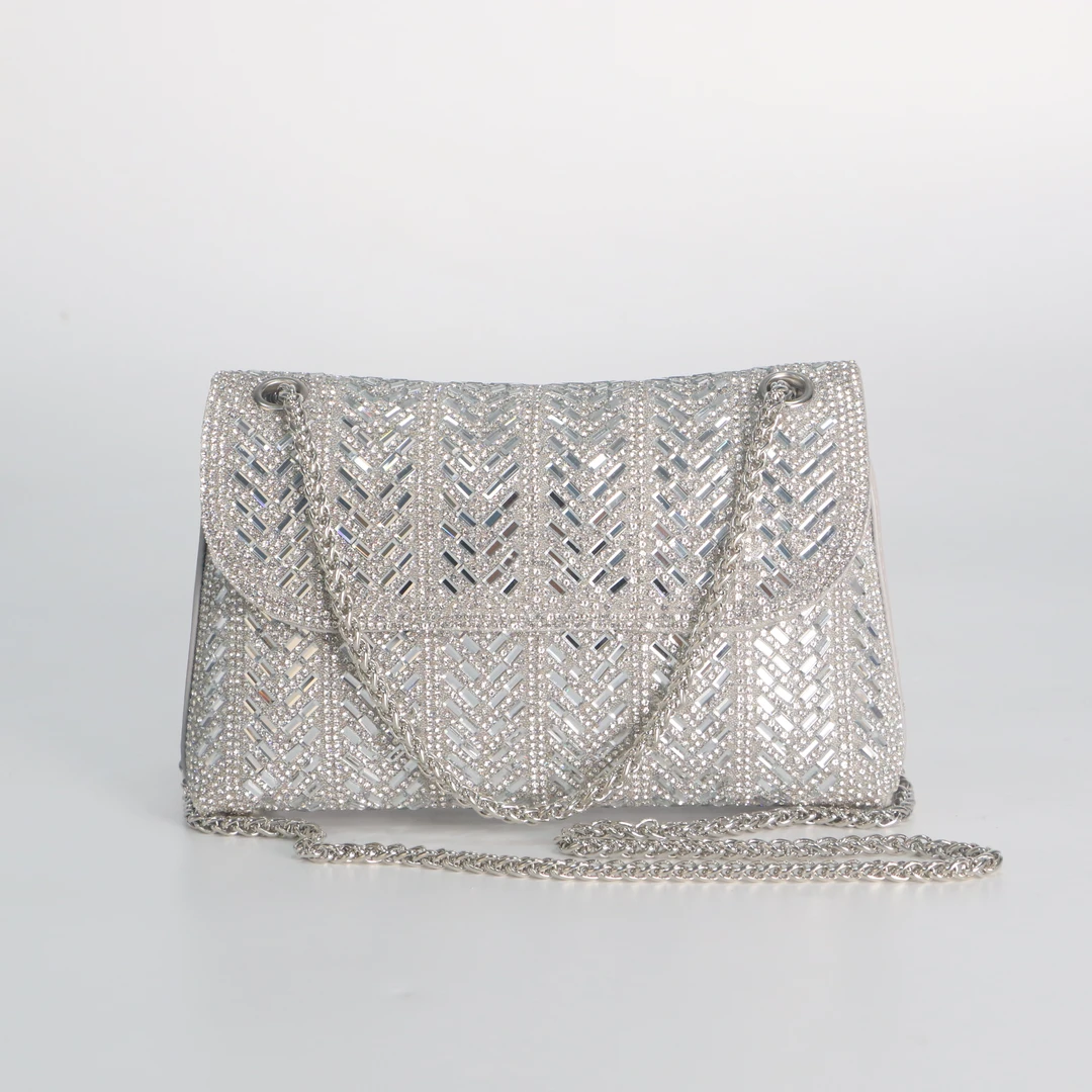 百搭单肩手拿包包时尚手拎包欧美高级感精致方形女士手包金色银色