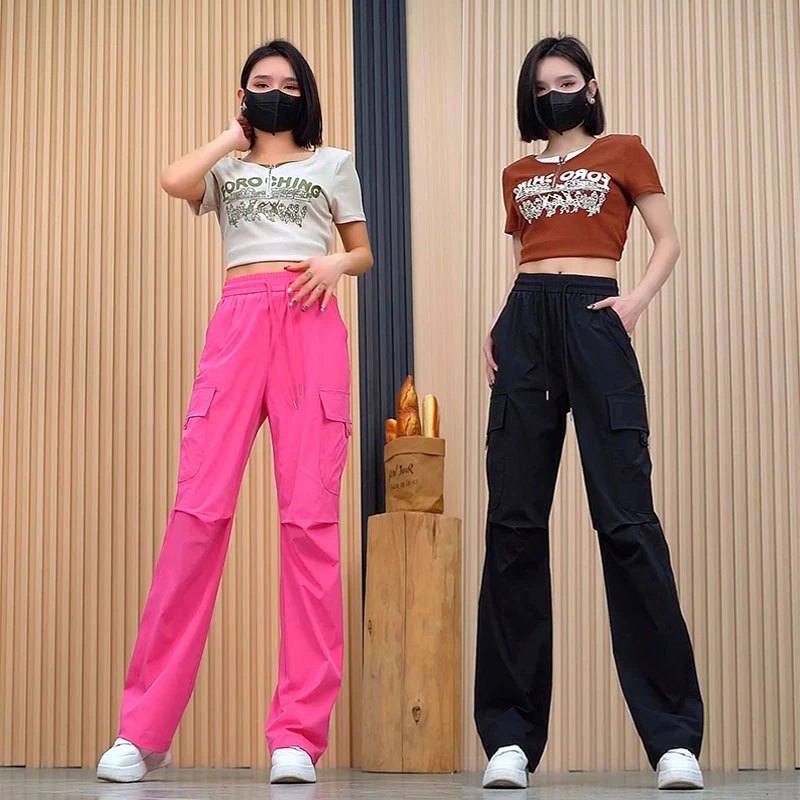 2024美式薄款透气高腰工装裤夏季宽松运动休闲裤户外显瘦直筒裤