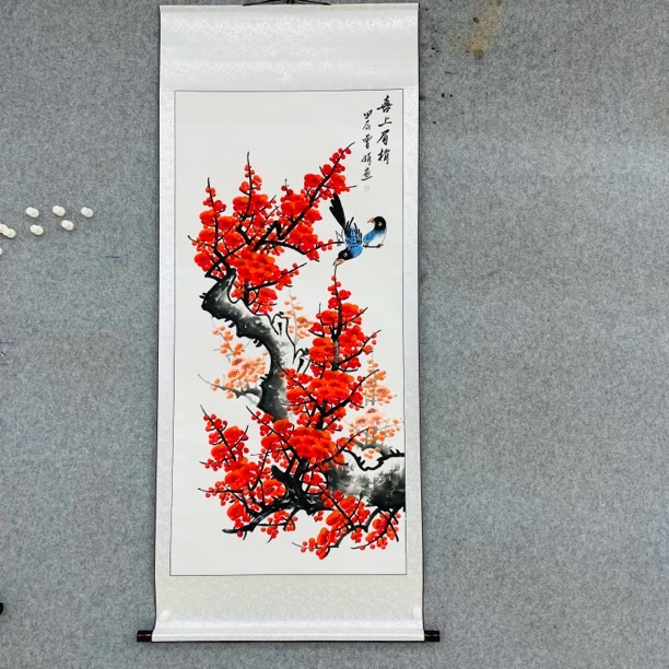 老师手绘国画《喜上眉梢》梅花卷轴170/70左右可直接挂书画院清雅