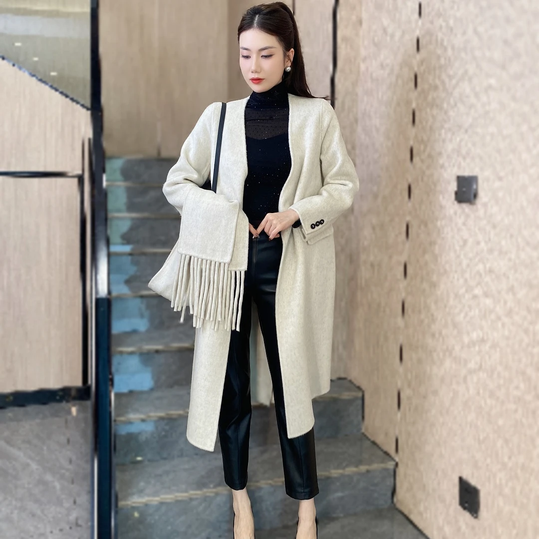 双面羊绒大衣女2024秋冬新款韩系高端宽松中长款羊毛外套女时尚