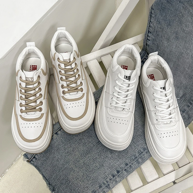环球2024新款小众休闲厚底小白鞋百搭真皮ins韩版街拍板鞋