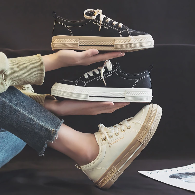 春秋运动休闲厚底韩版学生百搭小众上班不累脚一脚蹬女鞋黑色透气