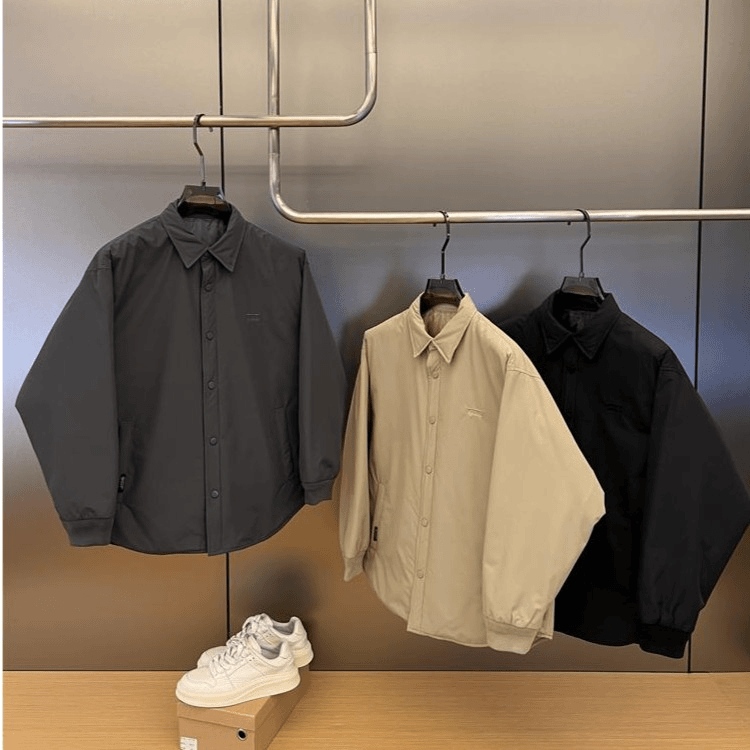 冬季翻领四合扣衬衫式宽松教练夹克服男士轻薄羽绒服外套潮GS1365