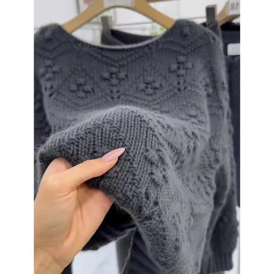 / 304/秋冬季新款时尚高级感灰色圆领针织衫女宽松慵懒风上衣