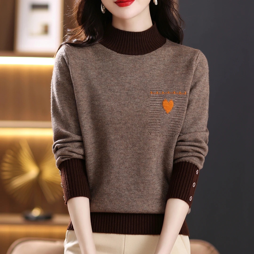 冬季新款女士半高领加厚短款套头内搭针织打底衫毛衣