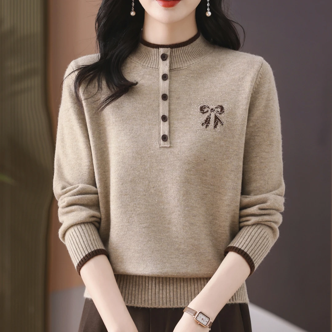 冬季新款女士宽松显瘦半高领加厚针织打底衫短款套头毛衣