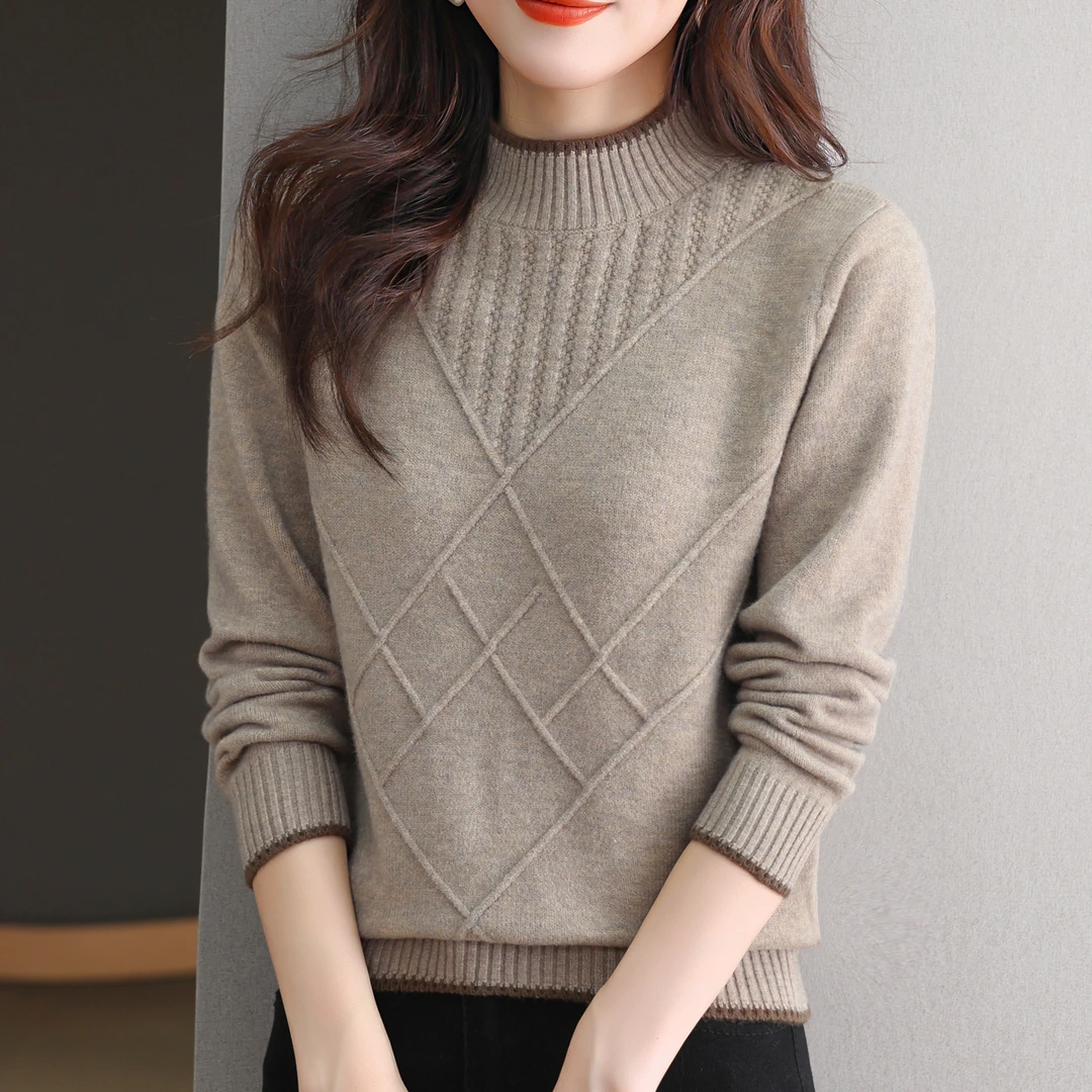 冬季加厚保暖打底女士百搭纯色短款长袖宽松显瘦针织衫毛衣