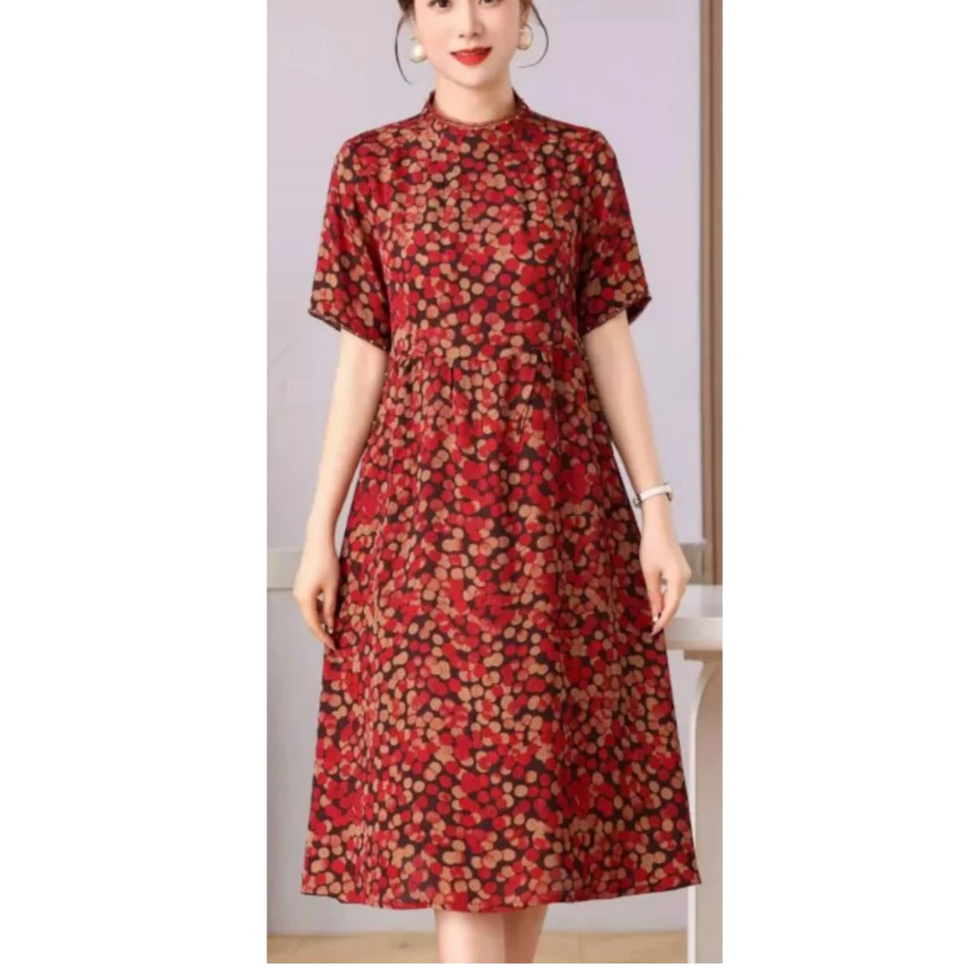 1-056-3新款（红绿）舒适时尚印花连衣裙
