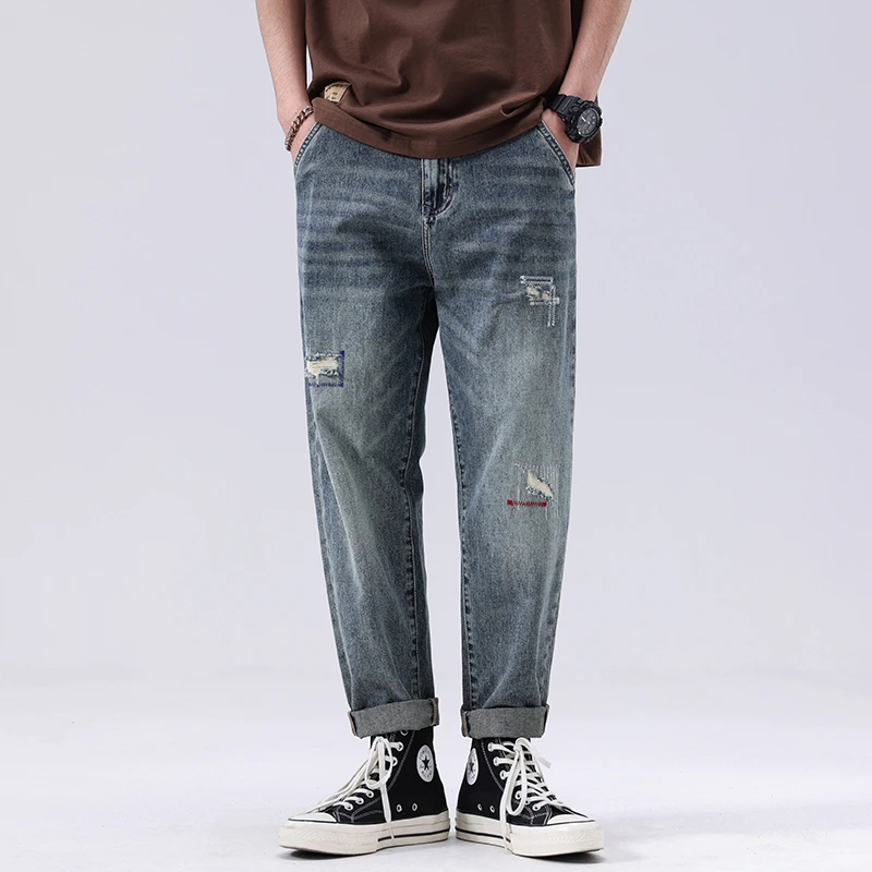 CANELIN KISKHA夏季破洞潮流牛仔裤休闲百搭男牛仔裤子