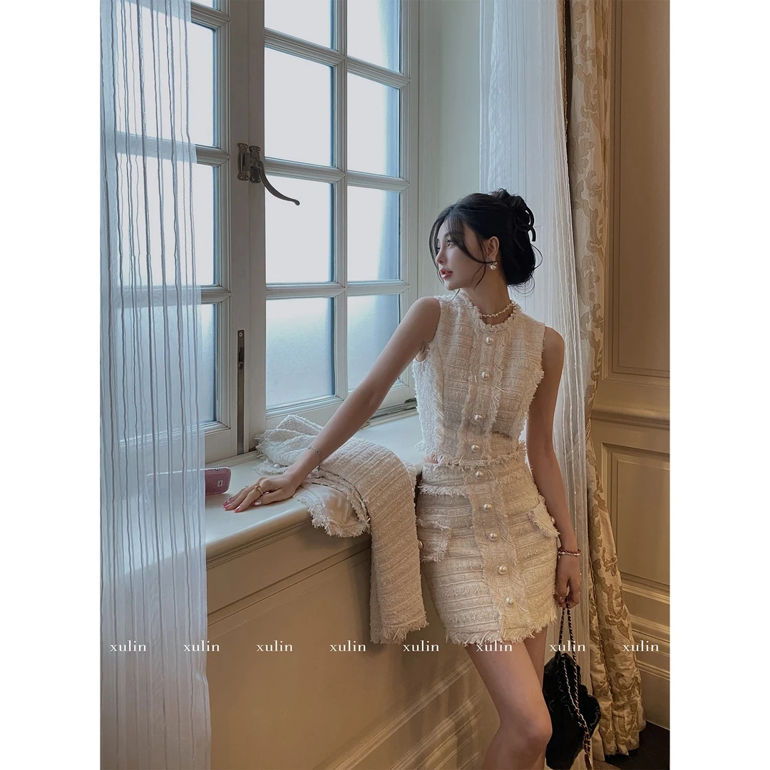 MINI STUDIO徐琳miu感大小姐编织立裁款香风套装 x230269