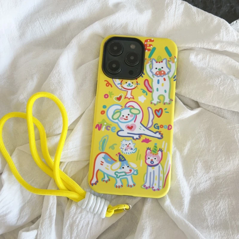 ins风黄色可爱狗iphone15promax手机壳苹果13华为12小米14适用11x