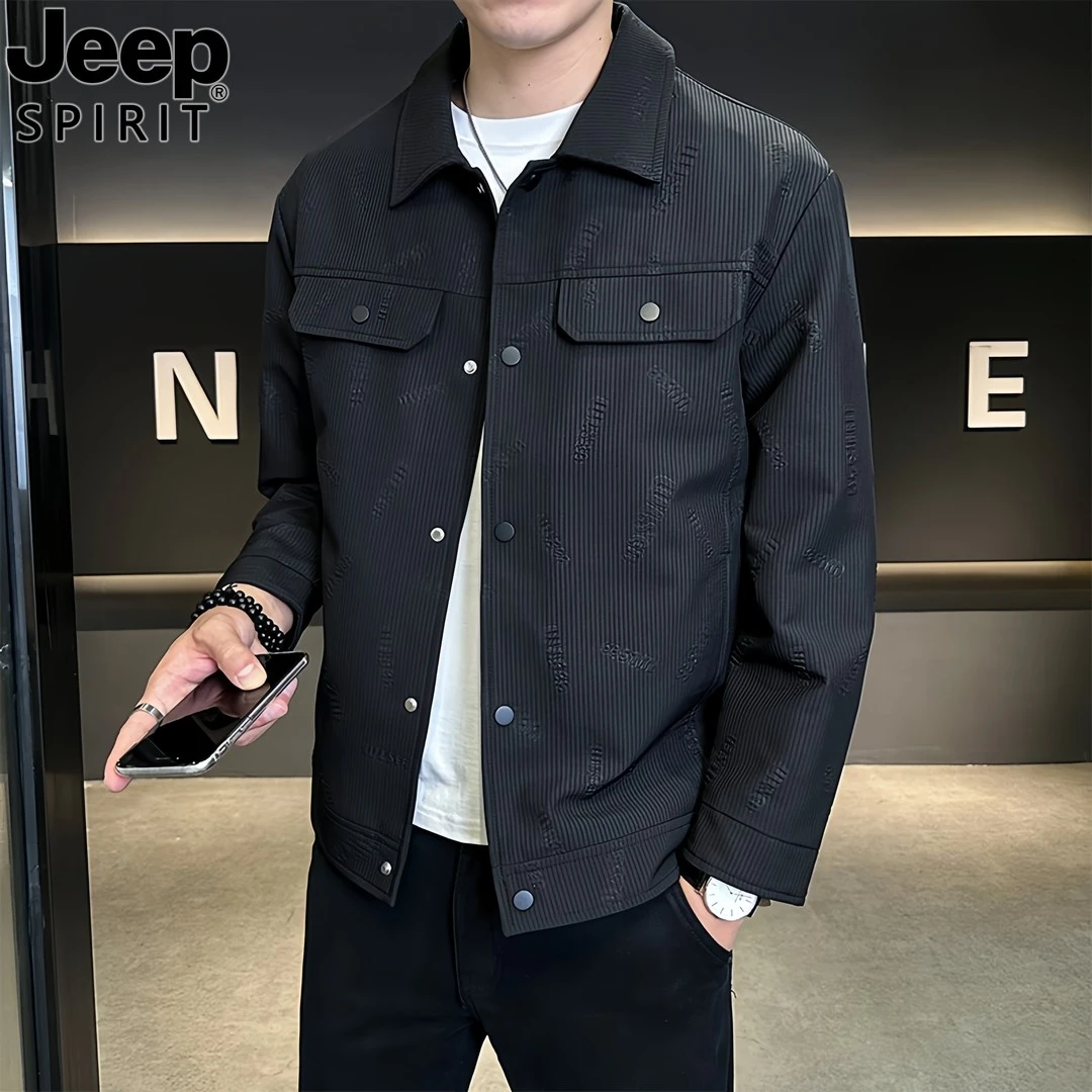 Jeep吉普时尚外套男士春秋季潮流痞帅高级感百搭翻领休闲夹克上衣