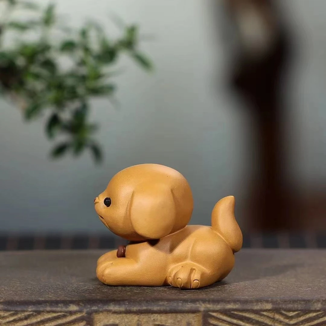 【茶宠狗】宜兴黄龙山原矿紫砂段泥紫泥手工制作茶宠摆件盖置创意